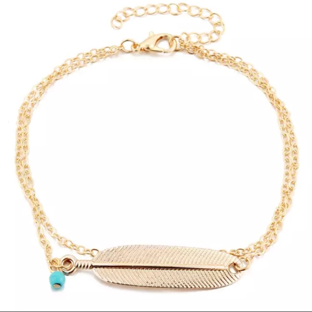 NEW Feather Ankle Bracelet Dainty Anklet - Picture 2 of 2